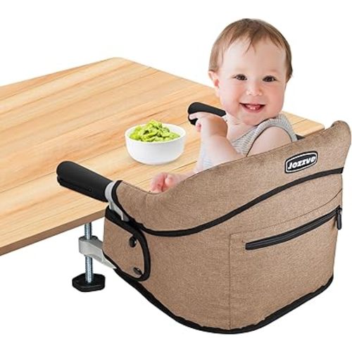 Hook On High Chair, Jozzve Baby High Chair, Portable High Chair for Travel, Foldable Fast Table Chair with Storage Bag, Baby Feeding Seat Clip On High Chair for Home and Travel (Brown)