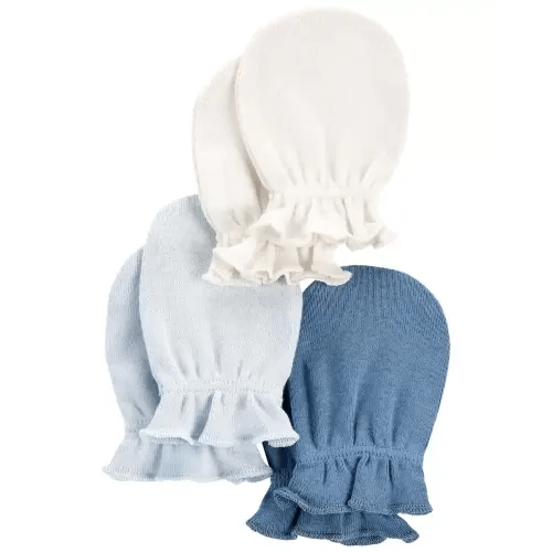 Blue/Ivory Baby 3-Pack Mittens