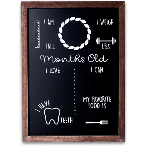Baby Monthly Milestone Chalkboard | 12" x 16" Wood Framed Reusable Monthly Baby Milestone Board | Baby Calendar First Year