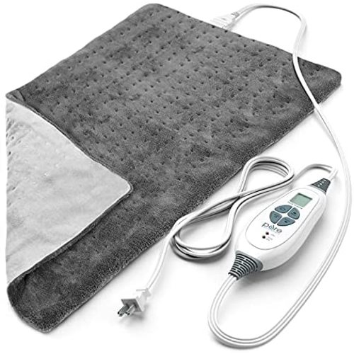 Pure Enrichment® PureRelief™ XL Heating Pad - LCD Controller with 6 InstaHeat Settings for Cramps, Back, Neck, & Shoulder Pain Relief, Moist Heat Option, Machine Washable, 12" x 24" Storage Bag - Gray
