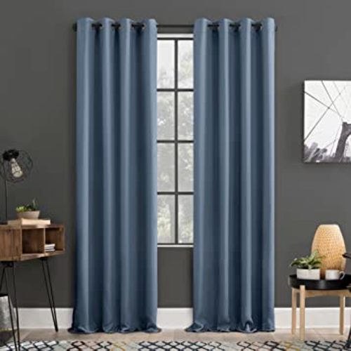 Sun Zero Soho 2-pack Blackout Energy Efficient Grommet Curtain Panel Pair, 54" x 96", Denim Blue