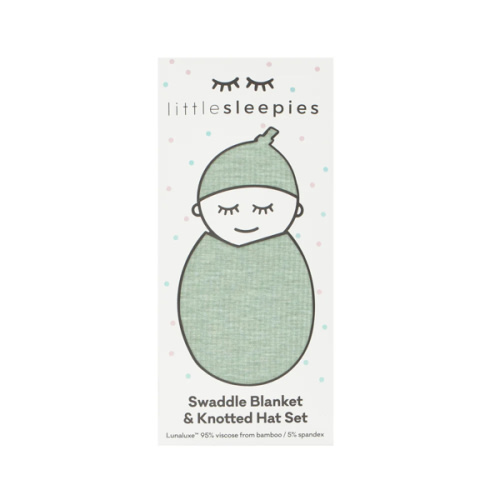 Heather Sage Ribbed Swaddle & Hat Set - Little Sleepies