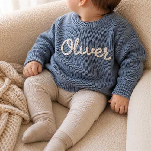 Personalized Baby Sweater, Custom Embroidered Baby Name Sweater, Cozy Knit Toddler Sweater, Baby Shower Gift, Vintage Baby Pullover