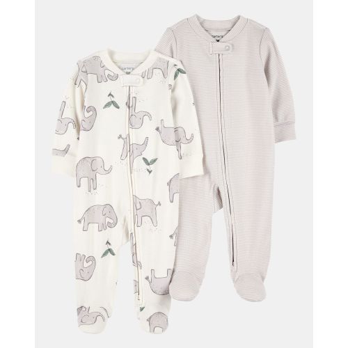 2-Pack Striped Elephant 2-Way Zip Cotton Sleep & Play Pajamas - Grey - Carter's | Size NB