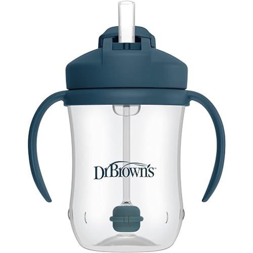 Dr. Brown’s Milestones Baby’s First Straw Cup, Training Cup with Weighted Straw, Dark Blue, 6m+ - 9oz/270ml, 1 Pack