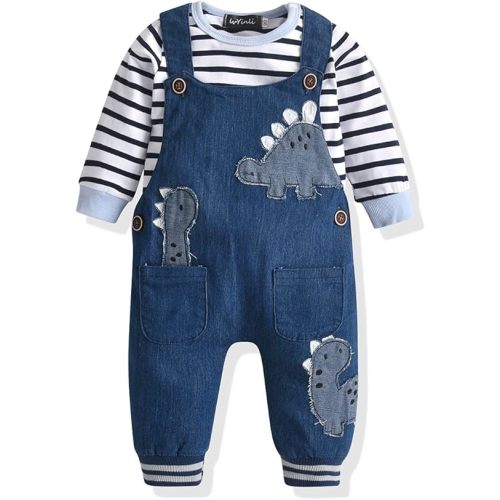 Cute Baby Boy Clothes Suit Toddler Boys' Striped long Sleeve T-Shirt+Denim Overalls Jumpsuit Pants Outfits Sets