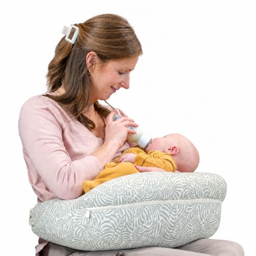 Boppy Complete Nursing Pillow, Breastfeeding & Bottle Feeding Ergonomic 2-in-1 Feeding Pillow with Removable Belt, CloseComfort No-Gap Design, Full-Length Bolster, Washable Cover-Green Sage Vines