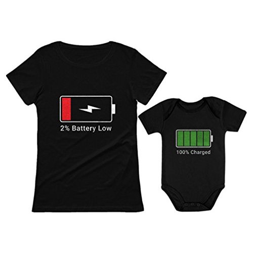 Tstars Battery Low 100% Charged Mommy and Baby Girl Boy Matching Outfits Funny Mothers Day Mother & Daughter Son Shirts