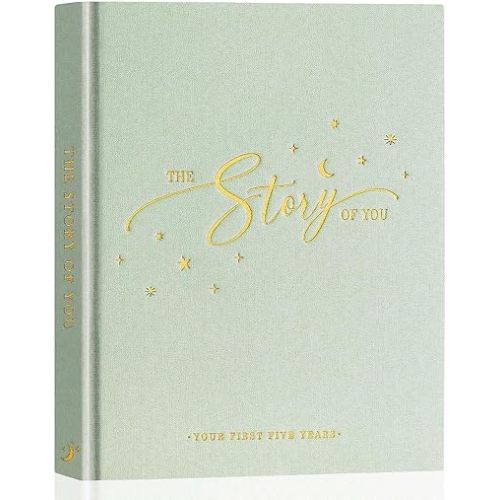 Lanpn Baby Memory Book - Linen Baby Book Memories Keepsake - The Story of You - Newborn Baby First 5 Year Journal Scrapbook Photo Book Milestone Album for Boy Girl New Parents (Green, 154 Pages)