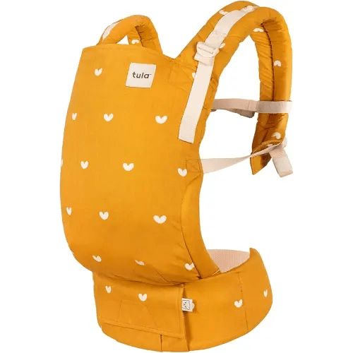 Baby Tula Cotton Free-to-Grow Baby Carrier - Adjustable, Comfortable, Newborn to Toddler Carrier - Ergonomic Fit for 7lbs to 45lbs - Back & Front Carry Options - Play (Yellow/Hearts)
