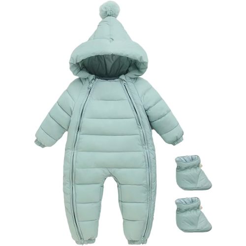 Baby Snowsuit Newborn Winter Unisex Jumpsuit Infant Hooded Double Zipper Romper Girls Boys Warm Outwear