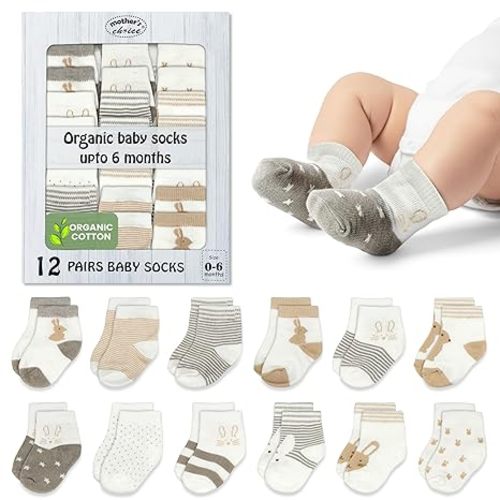 Mother's Choice Organic Cotton Baby Socks Infant 0-6 Months - 12 pairs Soft, Cozy, and Gentle Newborn Socks for Girls & Boys, Perfect Baby Gift for Everyday Wear, and Infant Comfort