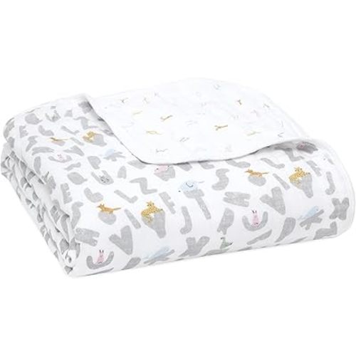 aden + anais Essentials Dream Blanket, Muslin Baby Blankets for Girls & Boys, Ideal Lightweight Newborn Nursery & Crib Blanket, Alphabet Animals