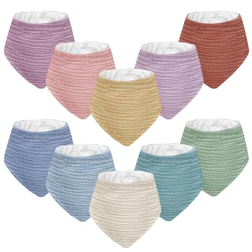 Wrrernsin Muslin Baby Bibs for Unisex Boys Girls, 10pack Cotton Drool Bibs, Adjustable Bandana Bibs for Drooling and Teething