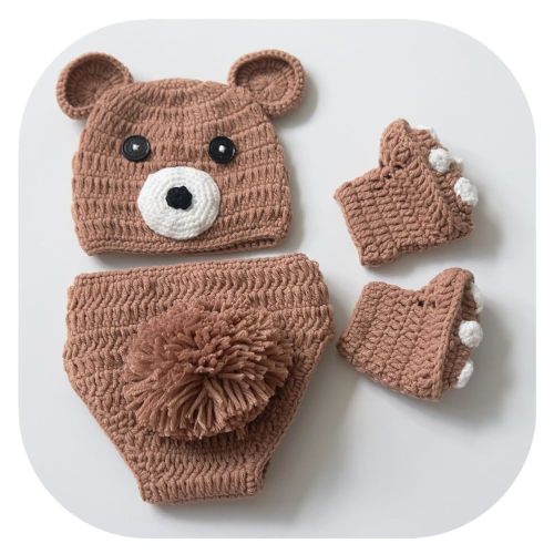 Vemonllas Newborn Photography Props Bear Outfit Photo Prop Bear Hat Diaper Cover Boots Baby Photoshoot Crochet Costume