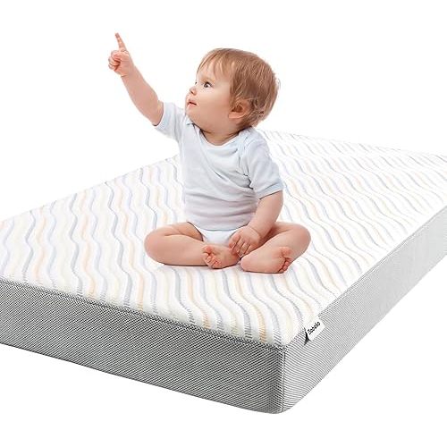 BABELIO Biobased Crib and Toddler Mattress Dual-Sided, CertiPUR-US, USDA Certified, Removable Waterproof Cover, 52"x27.5"x5"