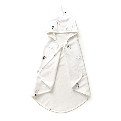 MakeMake Organics Organic Cotton Hooded Towel Baby Toddler GOTS Certified Organic Cotton Beach Poncho Towel Large Absorbent Non Toxic Neutral (Rainbow, Diagonally 35"x35")