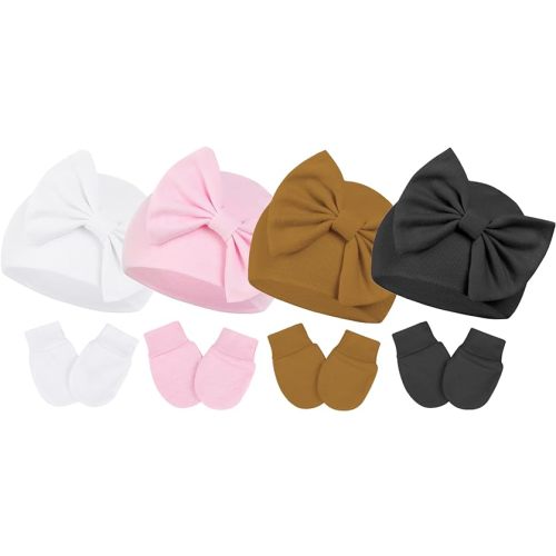 Century Star Newborn Girls Hats Baby Hat and Mitten Set Big Bow Knit Infant Headbands Winter Baby Hat for Girls
