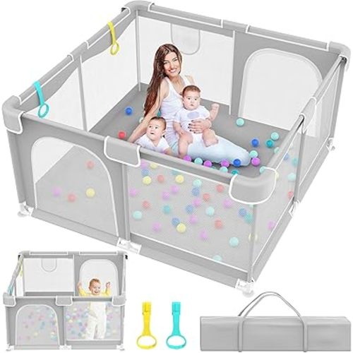 Baby Playpen, 50" X 50" Playpen for Babies and Toddlers, Indoor & Outdoor Kids Activity Center, Baby Play Pen Playard, Sturdy Safety Baby Play Pen with Soft Breathable Mesh