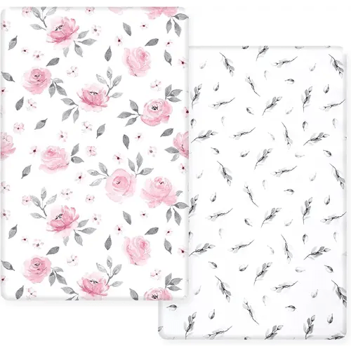 PHF 100% Cotton Mini Crib Sheets 2 Pack,Soft Breathable Comfortable Pack N Play Sheets for Baby Girls&Boys,Premium Baby Sheets Fits Pack N Play,Playard &Portable Mini Crib Mattresses,Floral Flowers