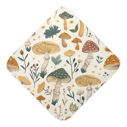 FLildon Muslin Baby Bath Towel 30" x 30" Absorbent Soft Cotton Baby Hooded Towels for Boys Girls, Cartoon Forest Mushrooms