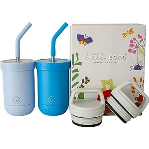 Double walled insulated stainless steel kids & toddler cups with straws and lids | Best Sippy cups with straw for boys 1+ year old | Holds 12oz capacity - On the Go Travel containers