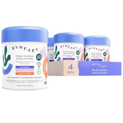 ByHeart Infant Formula Powder for Infants 0-12 Months, Made With Organic Whole Milk, Clean Label Project Certified, Closest-to-Breast Milk Baby Formula Patented Protein Blend, 24 Ounce (Pack of 4)