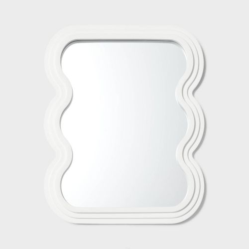 Wave Kids' Mirror White - Pillowfort™: Squiggly Wavy Decorative Wall Sculpture, Resin & Glass, 20"x16"