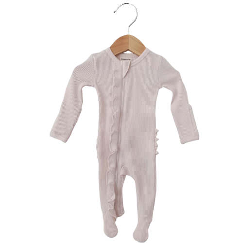 Organic Waffle Ruffle Zip Footie, Snow