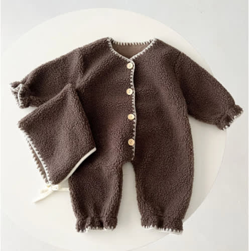 Fleece Jumpsuit with Bonnet, 3-6 mos