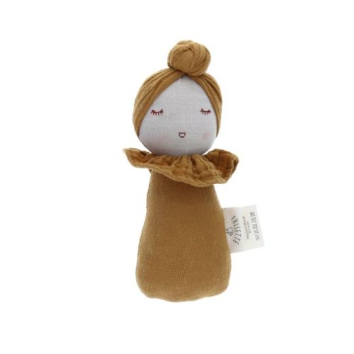 Poupée hochet culbuto Chignon moutarde