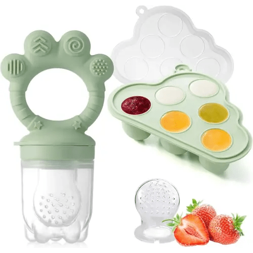 KEERT Baby Fruit Feeder with Popsicle Mold, Teething Teethers for Babies 3-12 Months,Teething Toys for Babies Feeding Gift (Green1)