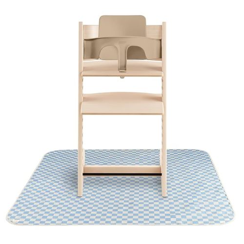 mushie Baby Splat Mat 42.5x42.5 Inch (Blue Check) | Water Resistant for Under High Chair and Infant Play