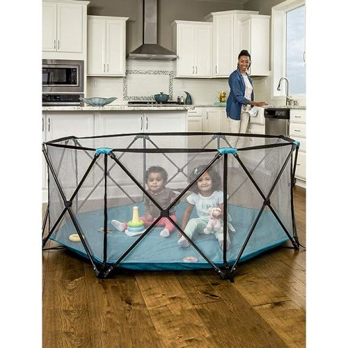 Regalo My Play Deluxe Extra Large Portable Play Yard Indoor and Outdoor, Bonus Kit, Washable, Teal, 8-Panel - 62" Aqua