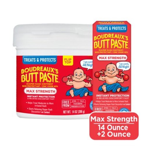 Boudreaux's Butt Paste Maximum Strength, Baby Diaper Rash Cream, 2 oz Tube & 14 oz Jar