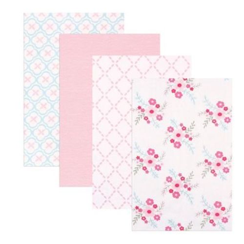 Luvable Friends Baby Girl Cotton Flannel Receiving Blankets, Floral 4-Pack, One Size