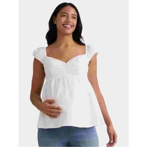 Time and Tru Women’s Maternity Babydoll Top with Cap Sleeves, Sizes S-2XL