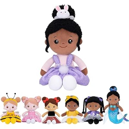 OUOZZZ Soft Black Baby Dolls for Girls - First African American Baby Dolls Multicultural Plush Rabbit Rag Doll Sleeping Cuddle Buddy Doll Bunny Toy for Kids 15"