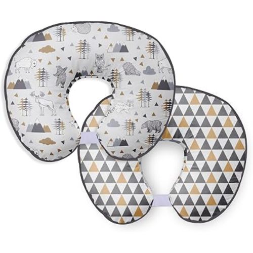 Bacati Woodlands Grey/Beige Neutral Cotton Nursing Pillow Cover, Beige/Grey