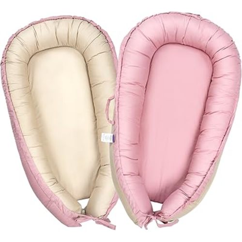 Infant Lounger, Portable Baby Nest Cover, 100% Cotton, Breathable & Reversible, Baby Lounger for Newborn, Adjustable Baby Floor Seat for Tummy Time, Gift for Newborns (Pink)