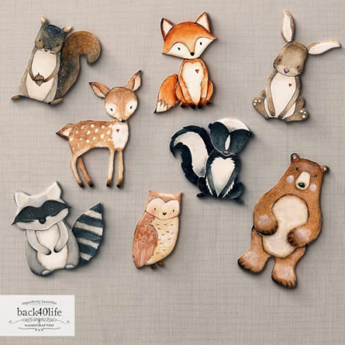Forest Critters Painted Wooden Animal Cutout Shapes (Large + Stands (bundle of 8))