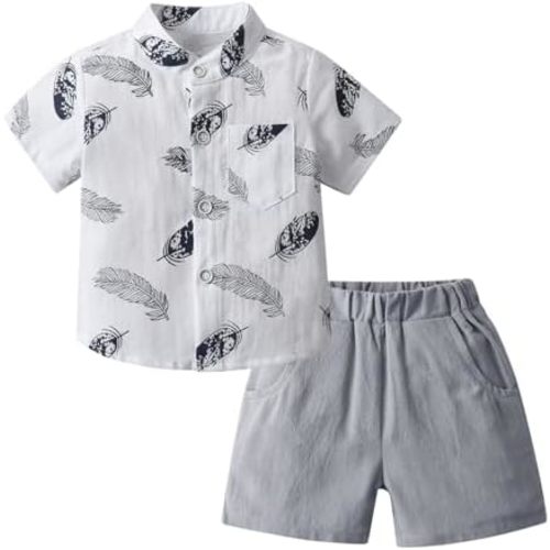 Toddler Infant Baby Boy Clothes Summer Short Sleeve Button Down Shirt Tops Shorts Outfit Set