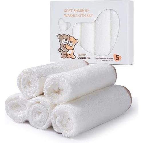 Soft Washcloths Set - Absorbent, Natural Baby Wash Cloth for Delicate Skin - Large 12"x12" Baby Bath Towels - Newborn Face Towel (White)