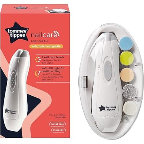Tommee Tippee Baby Nail File, Electric, for Baby, with Six Filing Heads, Battery-Powered Infant Nail Clipper with LED Light and Adjustable Speed and Direction Settings