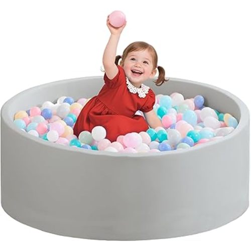 Ball Pit for Toddlers 35.43''x11.81 Baby Ball Pits Soft Memory Foam Ball Pit Round Kids Ball Pit Indoor Game Kids Play Ball Pool Ideal Gift for Girls and Boys (Grey, NO Balls)