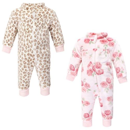 Hudson Baby Infant Girl Plush Jumpsuits, Blush Rose, 12-18 Months
