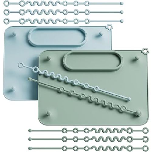 2 Pack Baby Silicone Mat, with Suction Base and 8 Stretchable Straps, Seposeve Baby Placemats, Activity Mat for Infants to Toddlers, Keeps Babies Essentials Off The Floor, Green Blue