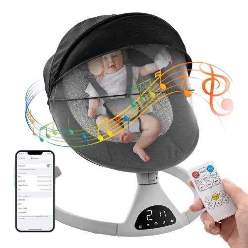 Baby Swing for Infants,Electric Bouncer Portable Swing for Boy Girl,Remote Control Indoor Baby Rocker with 5 Sway Speeds for Infants to Toddler,Black