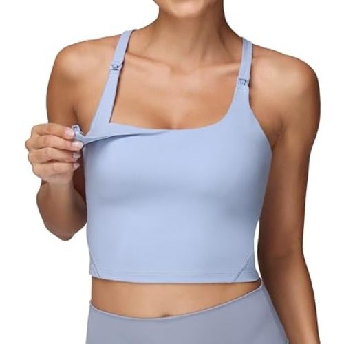 Foucome Nursing Tank Tops for Breastfeeding Y-Back Racerback Longline Maternity Sports Bra Workout Crop Top