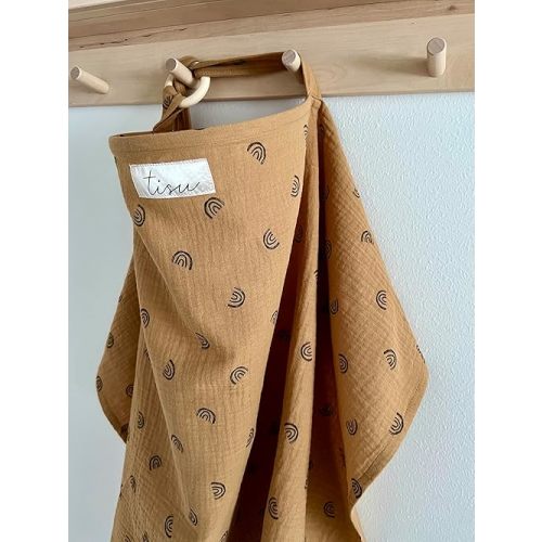 Nursing Cover for Baby Breastfeeding & Pumping | Multi Use Car Seat Stroller Cover | Breathable Soft Muslin Cotton | Breast Feeding Apron & Shawl by TISU (Caramel Brown Rainbow)